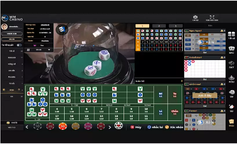 Giao diện bàn cược Bầu cua sòng bài WM
